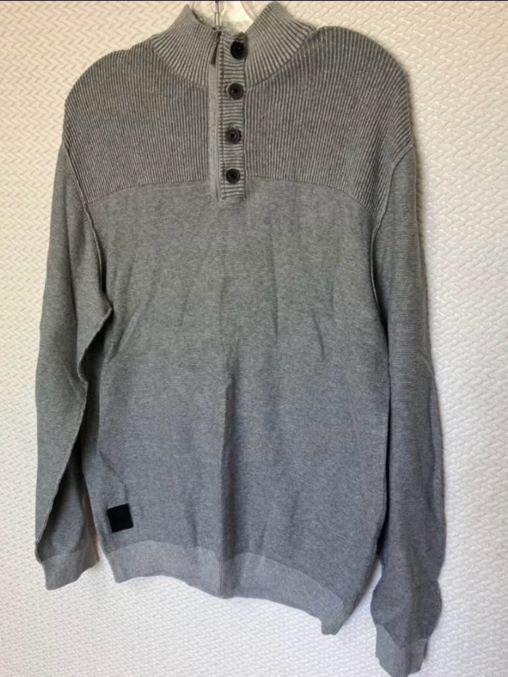 Point Zero Black Label Grey 1/4 Zip Button Mock Neck Sweater Men Large